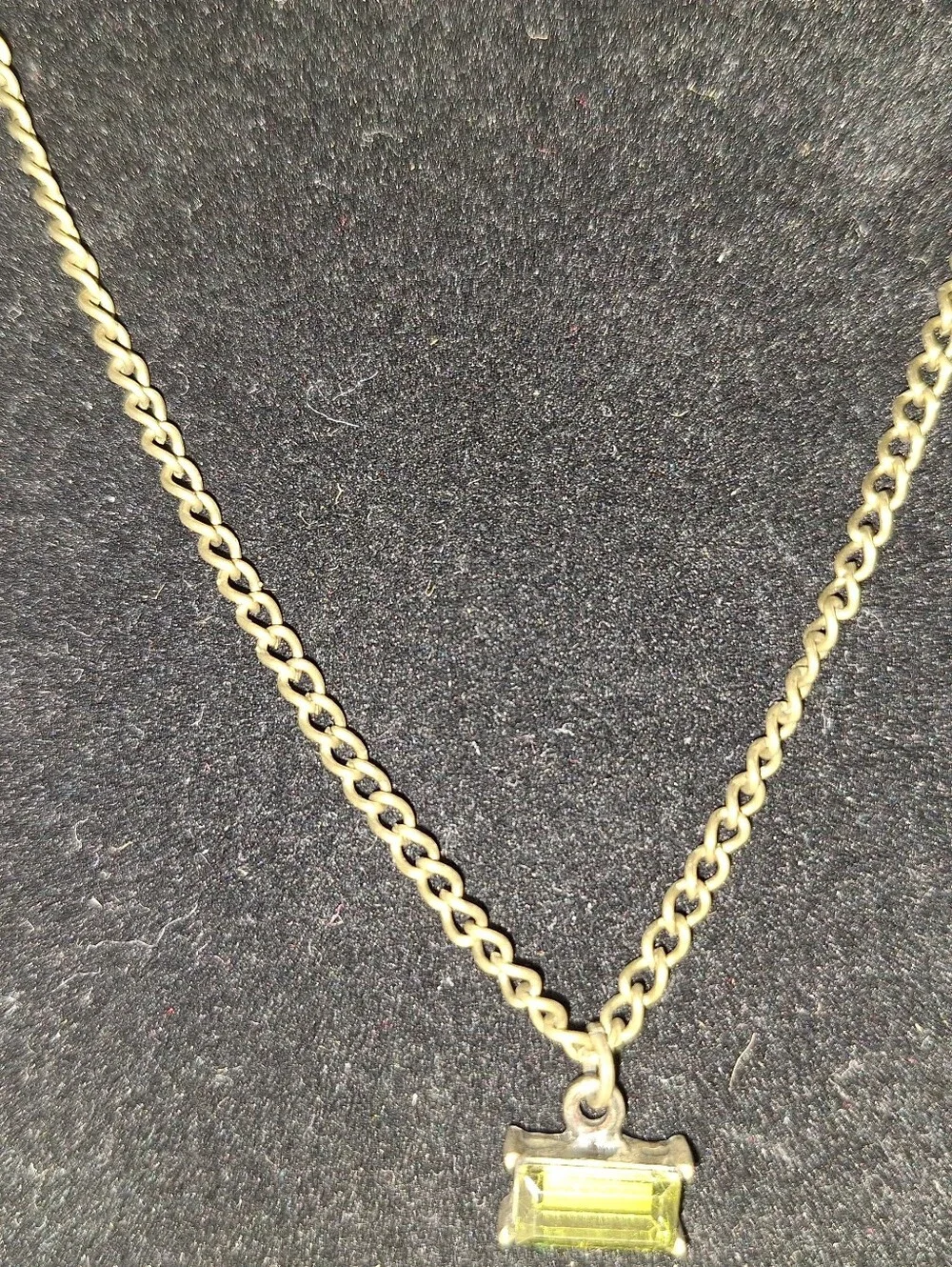 Olivine Green Crystal Pendant Necklace - Bronze Chain